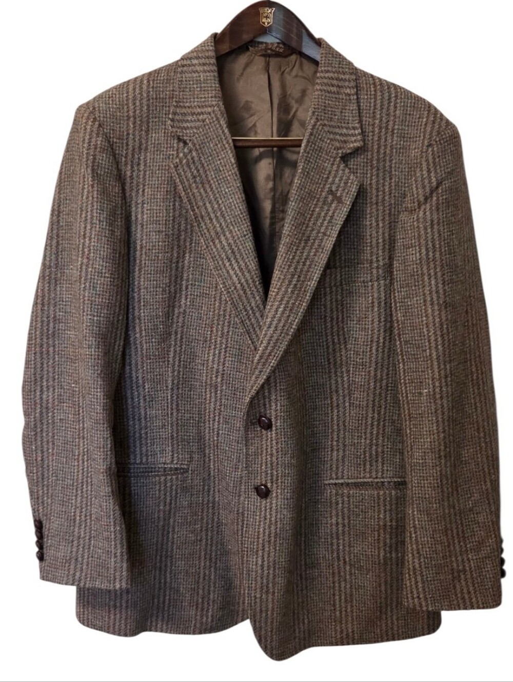Vintage Oakton Ltd Men’s 44R Wool Tweed Blazer Brown Plaid Tailored USA